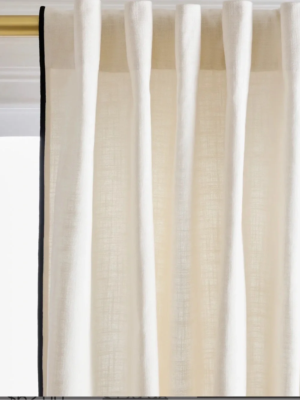 Piped Edge Cotton Curtain - Panel Ivory Black Piping Set of 2 Single Panels